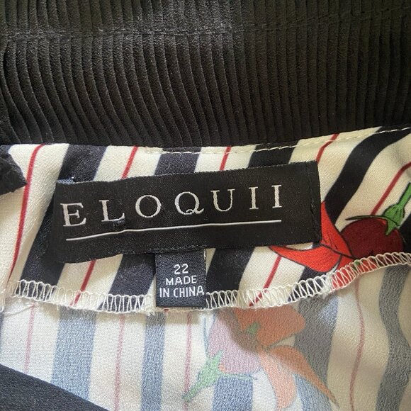 ELOQUII Black White Striped Red Floral Boho Midi Dress Sz 22 Cottagecore Ruffle - Picture 10 of 16